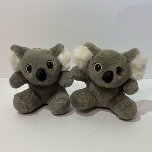 Vintage Lot of 2 Koala Plush Stuffed Animal Grey Hard Eyes